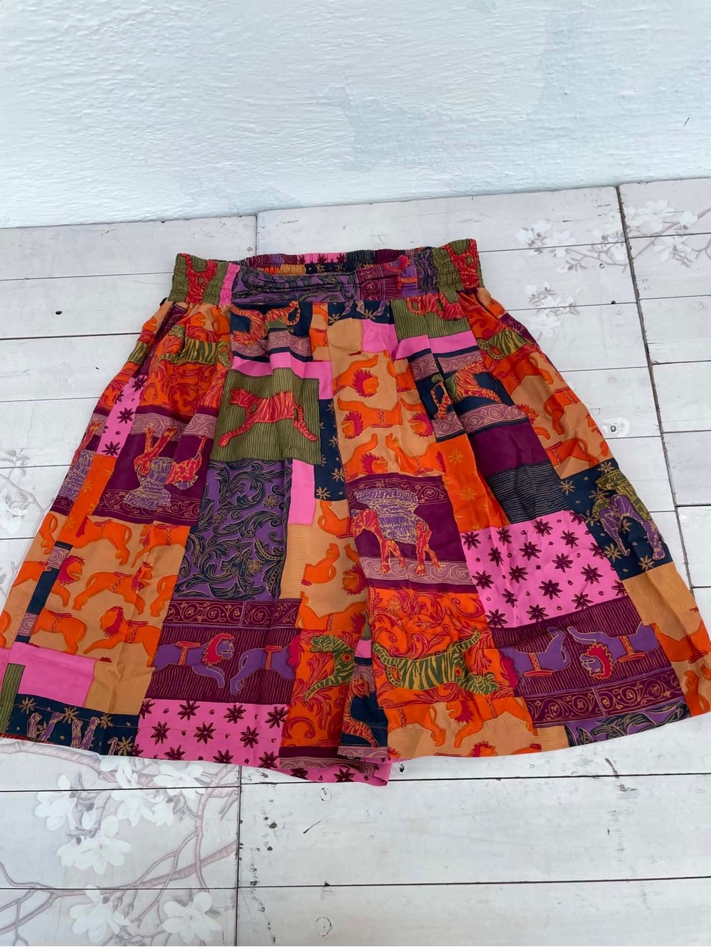 Options Melrose Patchwork Multicolor Elastic Waist Skater Shorts
